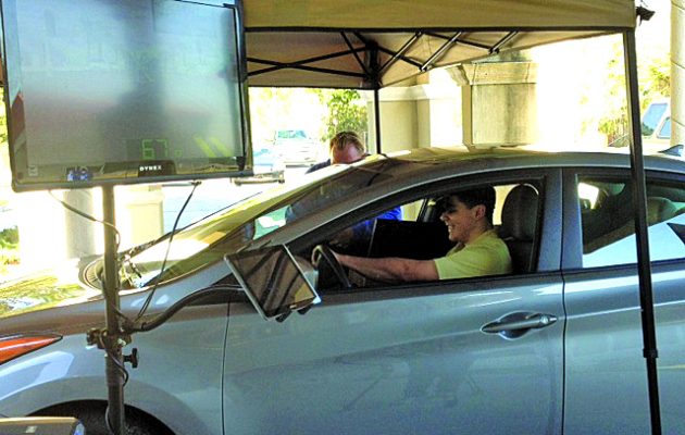 Students at Bishop Snyder simulate  texting and driving