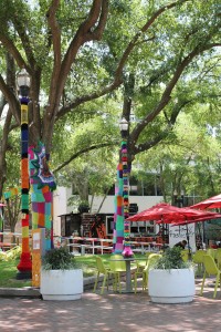For years the only color in Hemming Plaza came from established trees and vegetation. Now Hemming Park is a whimsical, colorful place to spend time downtown.