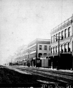 The Florida Times-Union, far right, in the 1880s, on Bay Street. (Photo courtesy of floridamemory.com)
