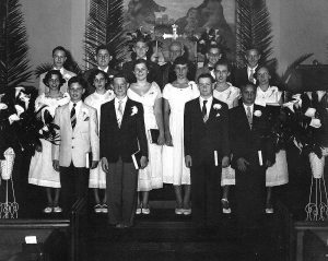 The Confirmation Class of 1953 included Jonathan Ahrens, Marion Barz, Lawrence Beyer, Robert Brown, James Hawkins, Robye Kight, Patricia McClure, Elizabeth Meetze, Henry Newman, Jr., Fay Norma Rudue, Charles Richards, Donna Rowe, Roy Schnauss, Frederick Seiler, Jacqueline Thurm