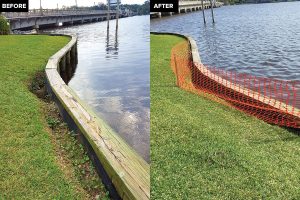 Erosion along the seawall in Stinson Park on San Juan Avenue. In early January, the City of Jacksonville erected a safety fence along the Stinson Park seawall where erosion has occurred.