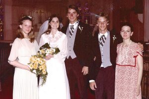 Brother Billy’s wedding, 1978; Agnes, Kathy and Billy, John, Betsy