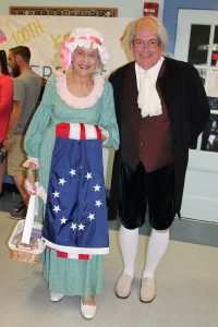 Betsy Ross and Benjamin Franklin (aka Betsy Ross Lovett and Mark Cruickshank) made an appearance at Fishweir Elementary School’s Centennial Celebration May 19.