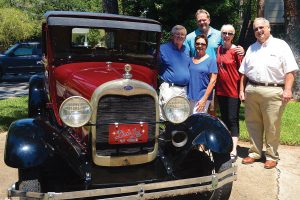 Danny Johnson, president of the Model A Club of Jacksonville, and his wife JoAnn, Robert Henderson, director, Sharon Cobb, writer, and Duane Sikes, executive producer