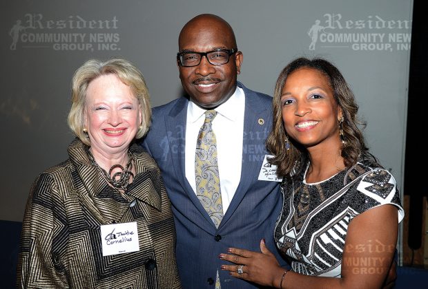 Former principal Jackie Cornelius with Dr. Charles Westmoreland ’89 and his wife, Nicky Westmoreland