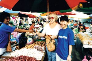 Marjorie Broward visiting a marketplace in Borneo