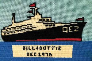 Needlepoint of the QE2 created by Dottie McLear