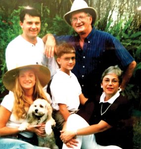 Pearce family with Buddy the dog, 1990s