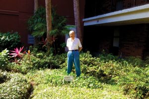 Grady Parker in his garden at his condominium complex