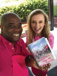 Brookie Brown, right, with Rance Adams, host of River City Live, whose Rib Pockets recipe is in the cookbook.