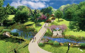 A rendering of a restored McCoys Creek along McCoys Creek Boulevard gives future users a glimpse of what an urban nature trail could look like.