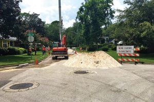 A large pile of clay and sand sits at the intersection of Olive Street and Tiber Avenue as JEA works on a sewer line July 24.
