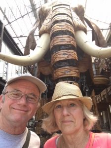Alan and Marilyn Mastin take a selfie with the 30-foot-tall elephant that has become a popular tourist attraction in Nantes, France.
