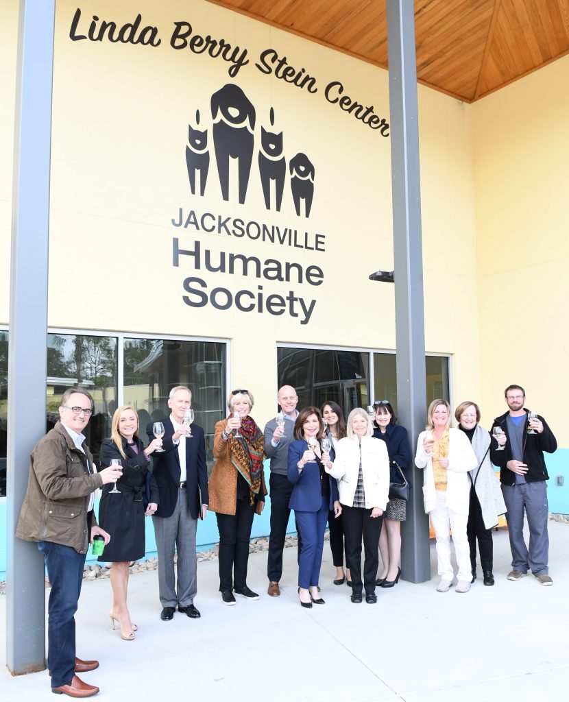 Board members Mike Gehlen, Kristine Cherek, Gary Meeks, Lisé Everly, Sean Lueck and Linda Berry Stein with Development Director Theresa Scordo, Chief Executive Officer Denise Deisler, Nancy Peterman, Chief Operating Officer Nikki Harris, Ann Korczyk and Chief Medical Officer Dr. Stan Hill raised a toast at a special campaign recognition ceremony to honor Linda Stein.