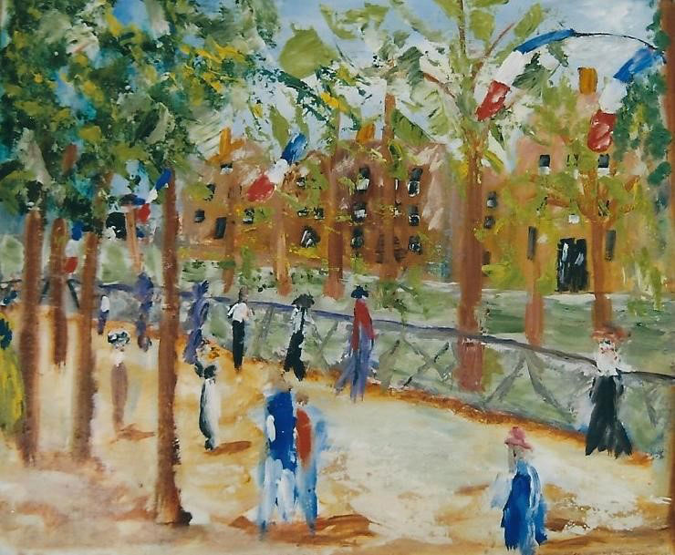 A Paris street scene painted by Maxine Kroll