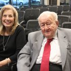 Nancy Moss with Harry Frisch, for whom the Frisch Family Holocaust Memorial Gallery is named.