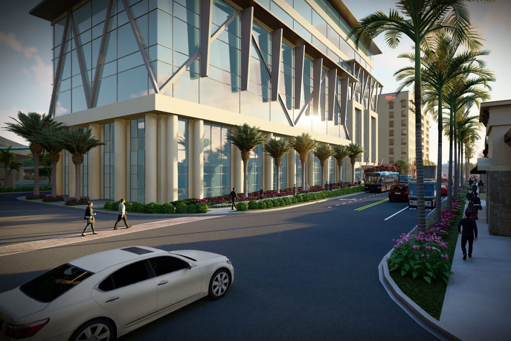 Rendering at street level of the building Chase Properties is peddling as a possible headquarters building for corporations interested in settling in Jacksonville.