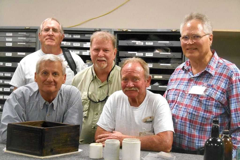 Five of the original Maple Leaf divers at the archives in Tallahassee; front: Dr. Keith Holland and Steve Michaelis; back, Bobby Lunsford, Mike Dupes and Larry Tipping