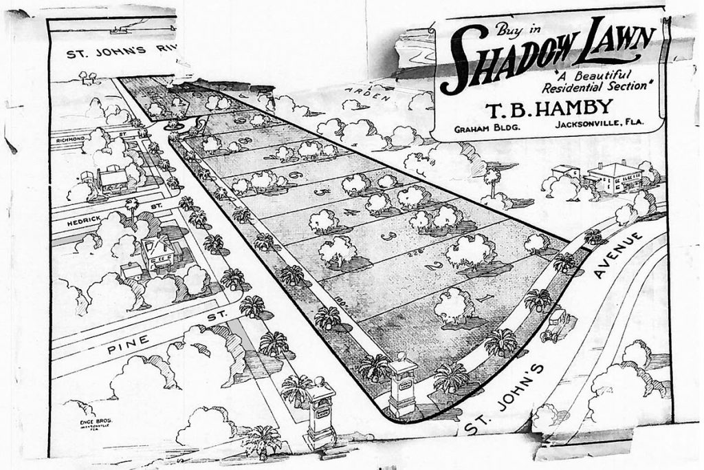 Marketing plat map shows 1880 Shadowlawn as lot #8, near where Richmond Street meets Shadowlawn Street.