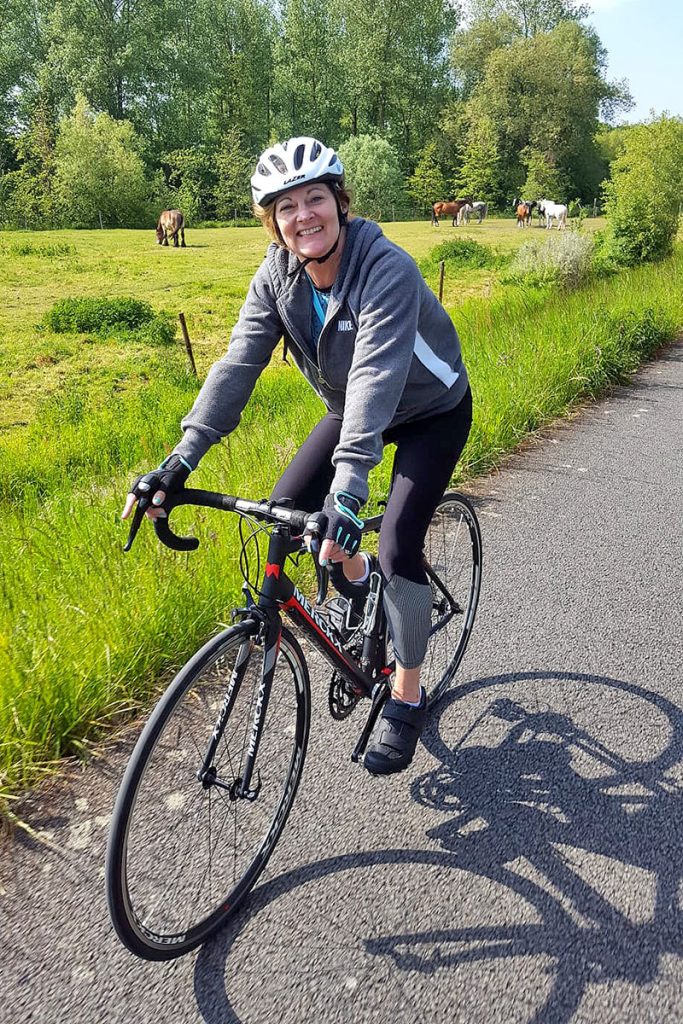 Rachel Shrader rides her bike during boot-camp training in Gent, Belgium.