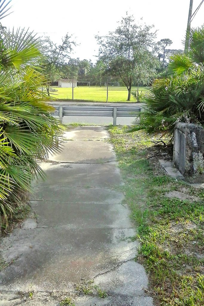 Blocked footpath in the median of Atlantic Boulevard where the historic marker indicating where Fort San Nicholas once stood in the 1700s.