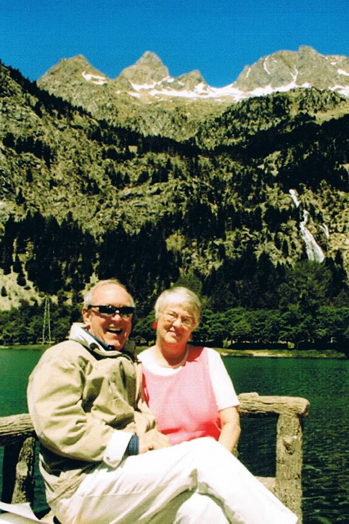 Bill and Julie Mason against the background of the Pyrenees in Spain.