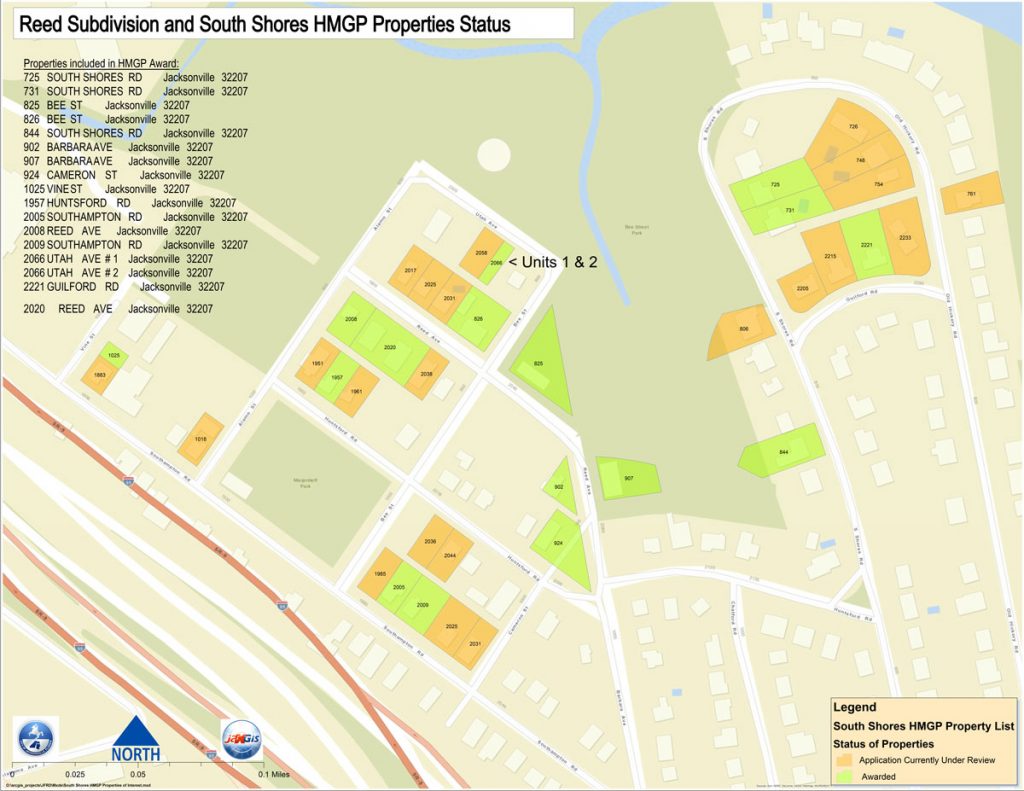 Map of the properties included in the FEMA buyout.