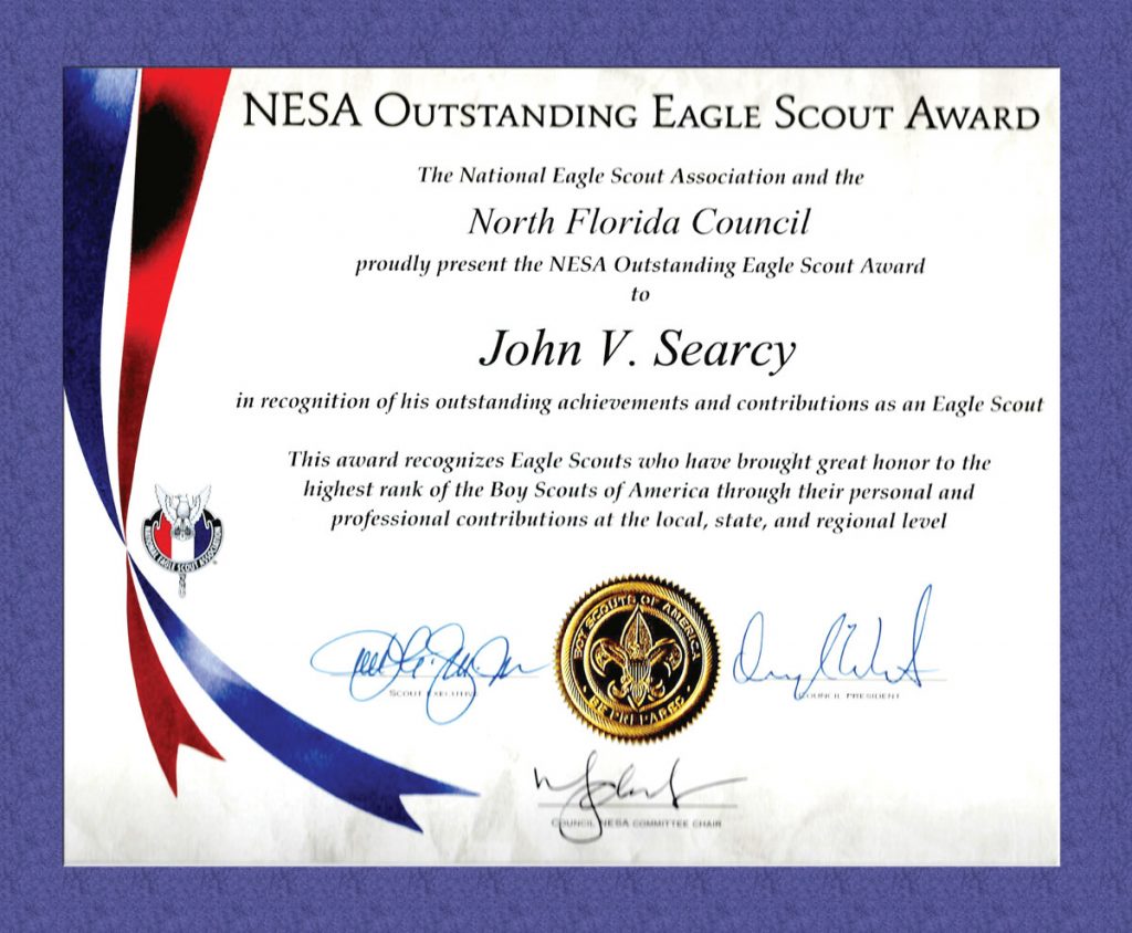 John V. Searcy’s NESA Outstanding Eagle Scout Award