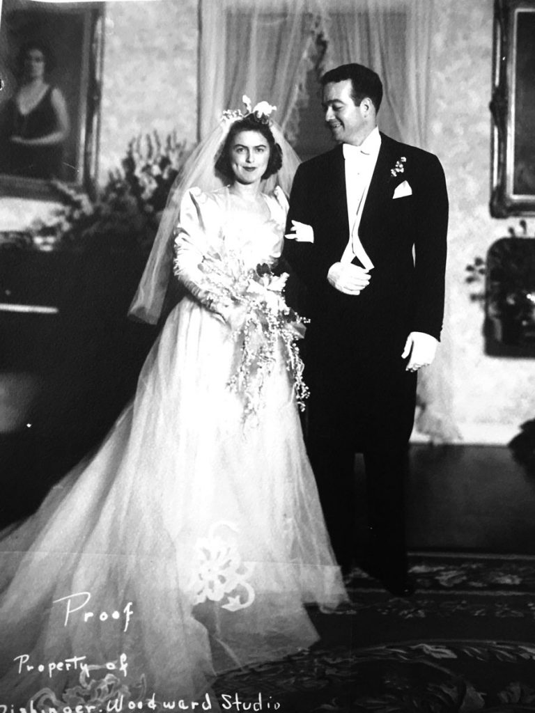 Sigrid and Charlie’s wedding portrait taken in the home of her Aunt Una and Uncle Bob Gordon. The couple was married in Riverside Presbyterian Church on Dec. 14, 1940.