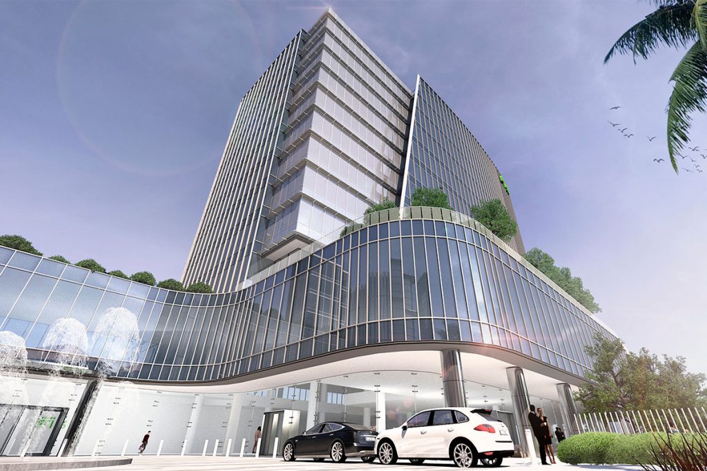 Conceptual renderings of Riverside’s latest sleek modern skyscraper, a $145 million headquarters for FIS.