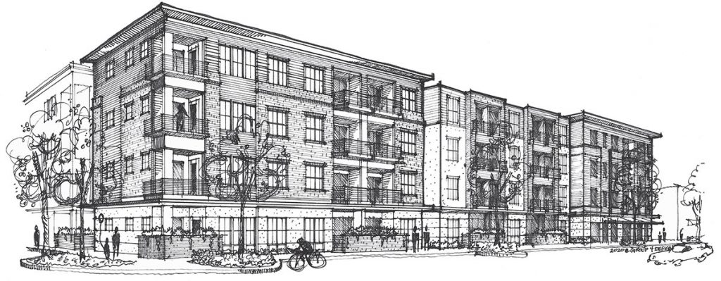 New rendering of the improved design of the apartment building Harbert Realty wants to build on land currently owned by South Jacksonville Presbyterian Church.