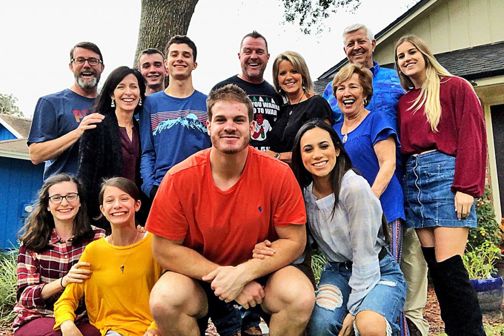 Corky Rogers Family in Dec. 2019: Clint Drawdy, Jennifer Rogers Drawdy, Price Drawdy, Sennett Drawdy, with Keith White, Tracy Rogers White, Linda Rogers, Corky Rogers, and Sidney Yost. Front row, Mae Drawdy, Shelby Drawdy, Mason Yost and Rachel Alba-Jeaan