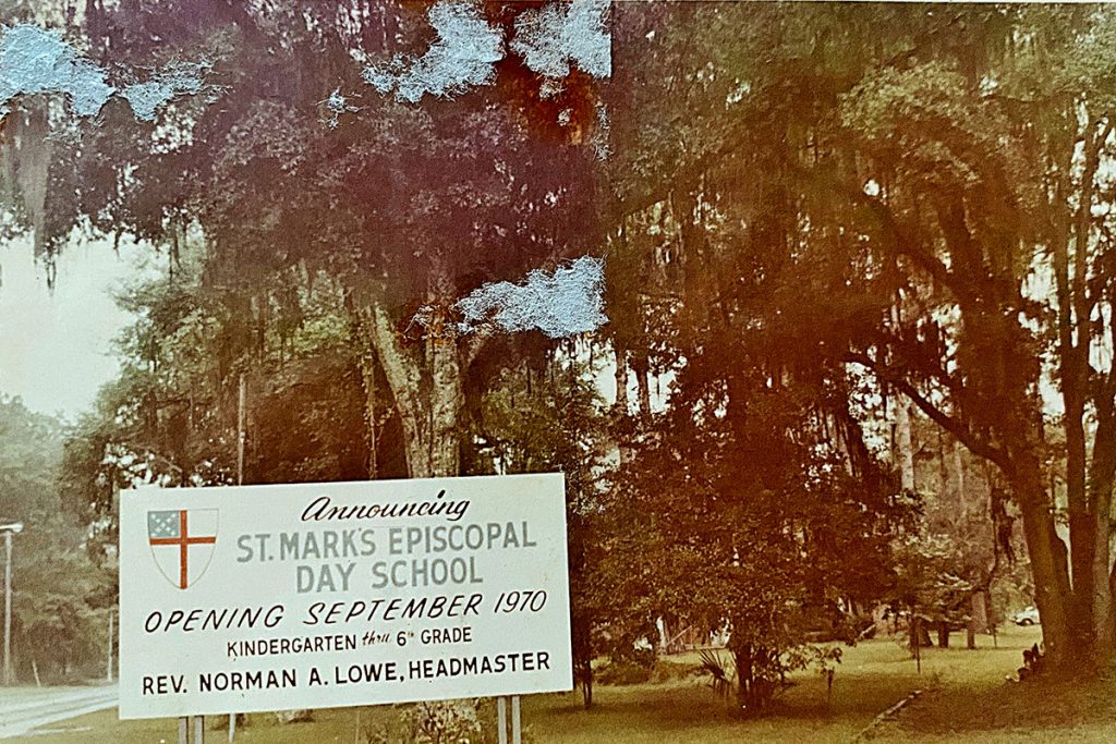 Sign announcing the opening of St. Mark’s Episcopal School in 1970
