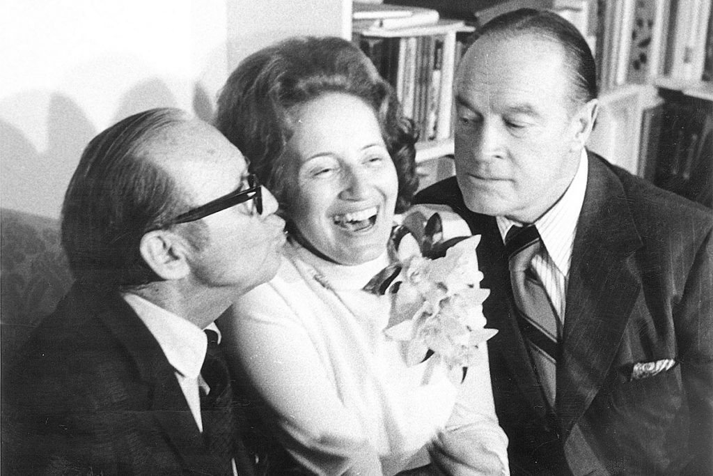 Dr. Frances Bartlett Kinne with Hollywood superstars Jack Benny (left) and Bob Hope (right)