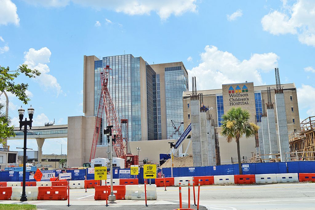 The new critical care tower at Wolfson’s Children’s Hospital is going up fast on Palm Avenue