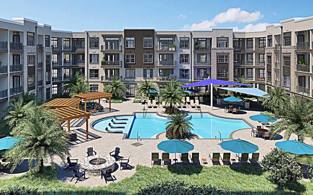 Rendering of the pool at Barlow, a new apartment complex on the edge of San Marco