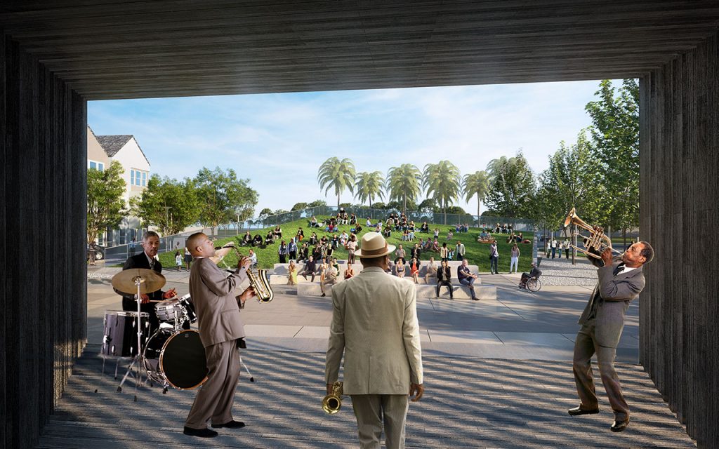Rendering of the view from the stage at the new Lift Ev’ry Voice and Sing Park in LaVilla