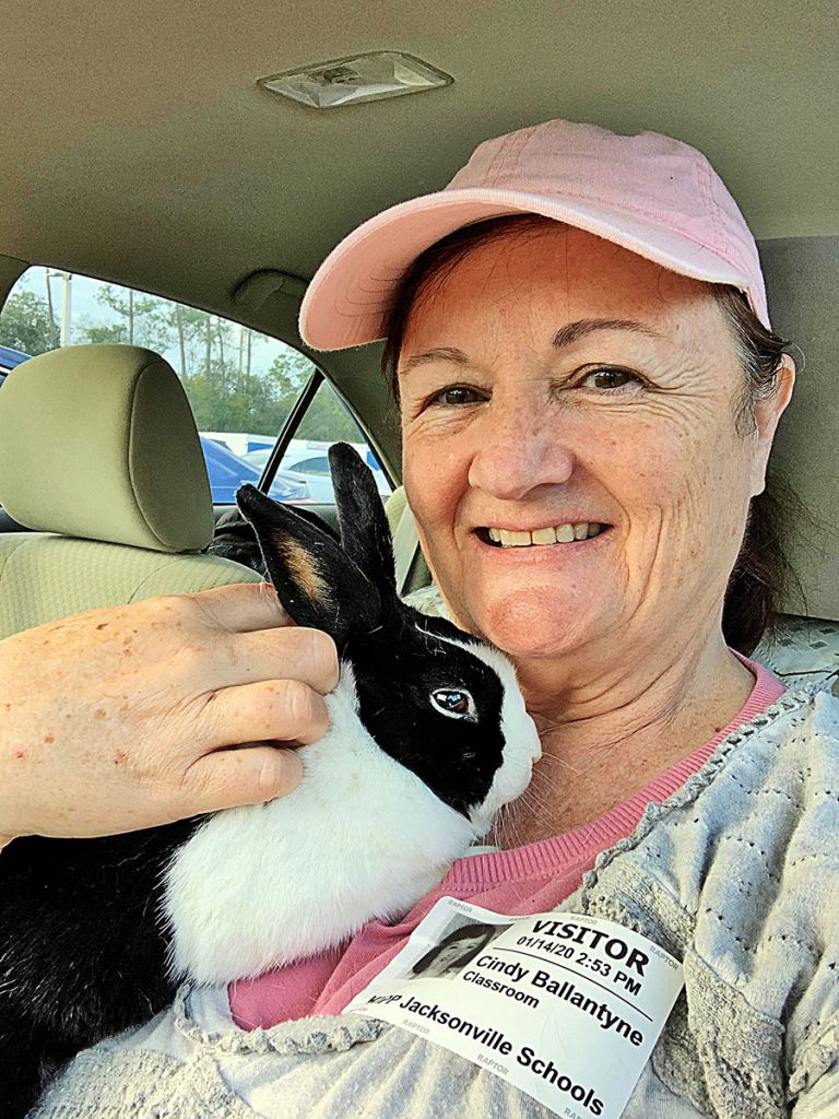 Cindy Ballantyne with her rabbit, Gimli