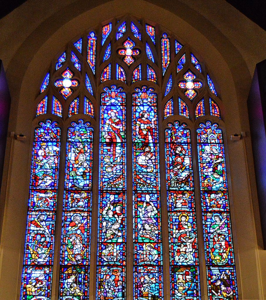 Stained-glass windows at Riverside Presbyterian Church