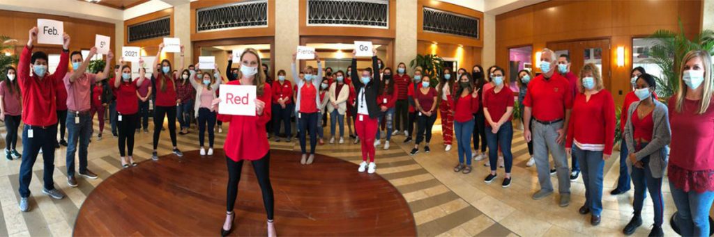 Employees at CSI Companies gathered together in the company’s office lobby to capture a group photo of everyone wearing red in support of the American Heart Association’s National Wear Red Day.