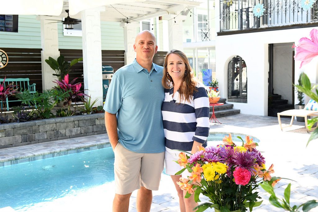 Gary and Angela DeMonbreun at home  in their garden tour stop titled “Made for  a Staycation”