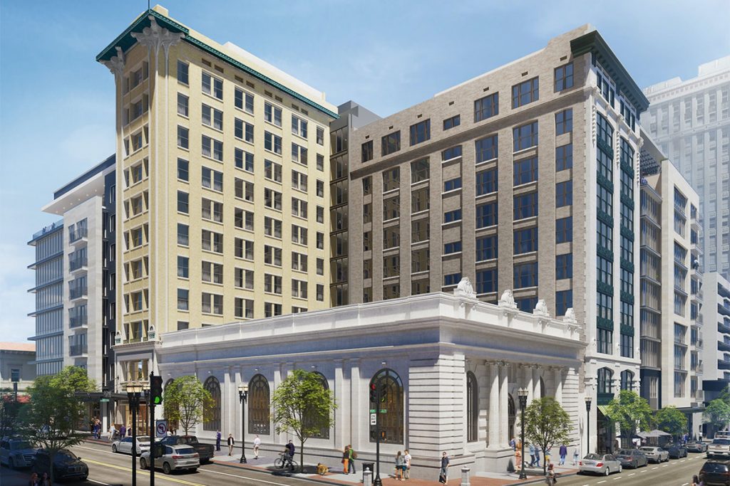 Rendering courtesy of SouthEast Development Group, LLC | Renderings of the current plans for the Laura Street Trio include the addition of a Marriott Autograph Collection branded hotel, which is slated for the corner of Adams and North Laura Streets.