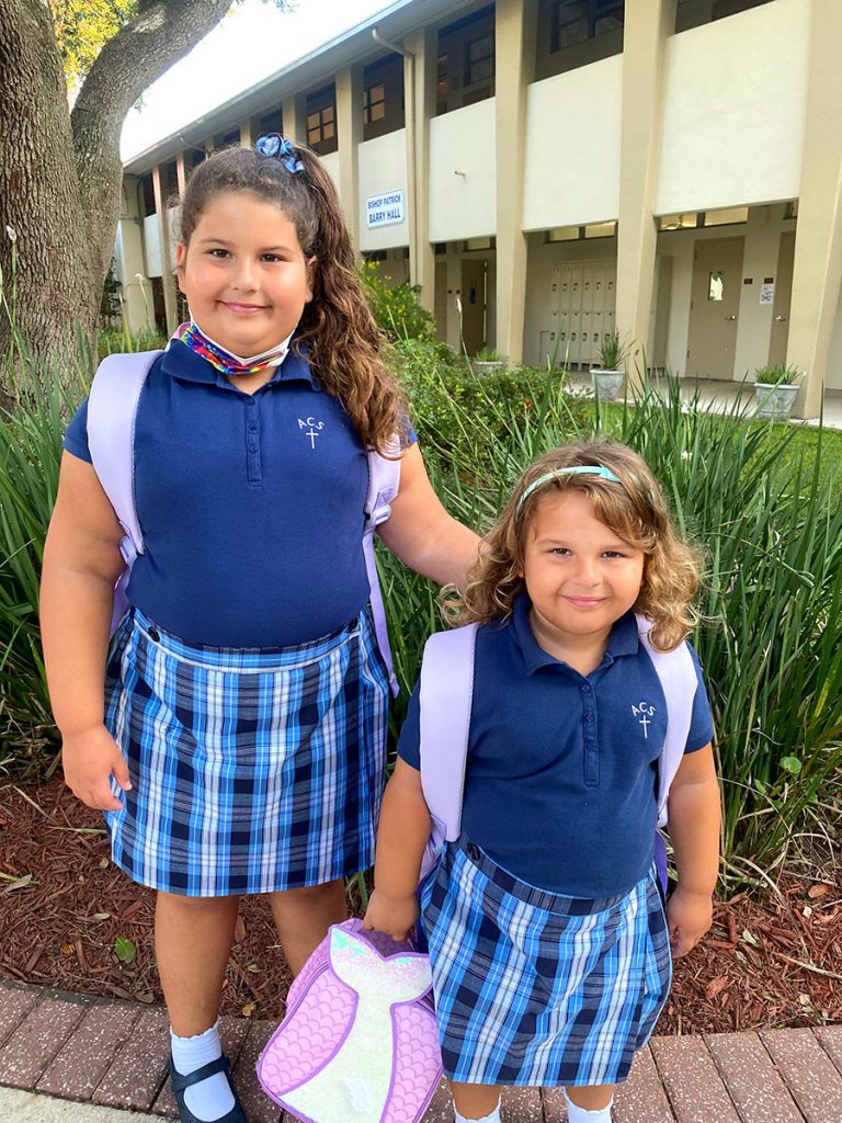 Emma and Evelyn Jurado had an exciting first day of school at Assumption