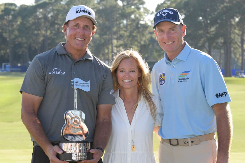 Constellation Furyk & Friends tournament champion Phil Mickelson with Tabitha and Jim Furyk
