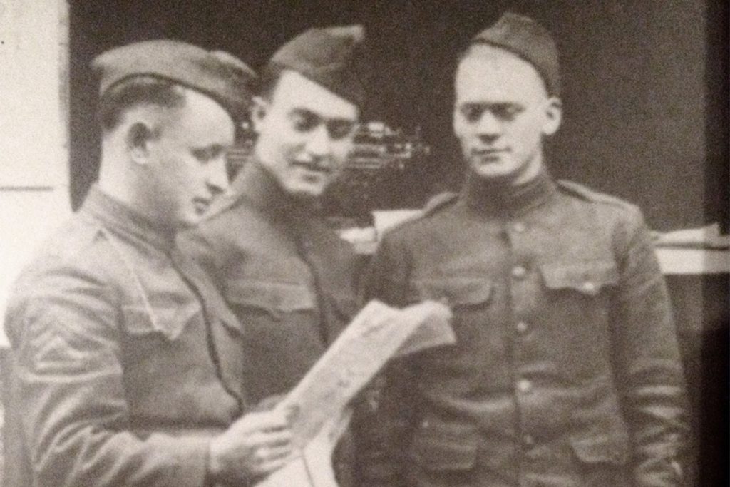 This photo of Glenn Edwin O’Brien (center), Kuzel’s grandfather on his mother’s side, was taken during his time serving during in Europe World War II.