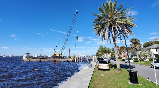 Fishing pier construction underway in Riverfront Park