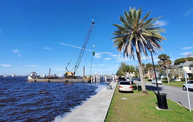 Fishing pier construction underway in Riverfront Park