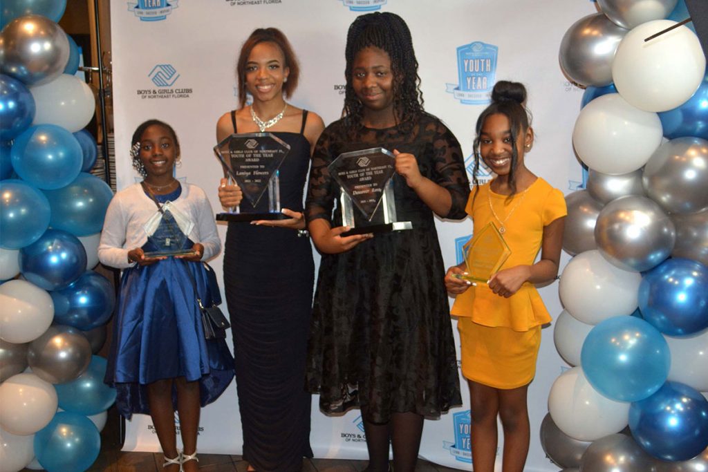 Boys & Girls Clubs of Northeast Florida announced their 2022 Youth of the Year winners who represent the positive voice and spirit of hope for Northeast Florida. Youth of the Year winners shown from left are Lauren M., 2022 Youth of the Year Elementary School Winner from the Annie R. Morgan Boys & Girls Club; Laniya F., 2022 Youth of the Year High School Winner from the Edward H. White Teen Center Boys & Girls Club; Descover R., 2022 Youth of the Year Middle School Winner from the Baxter E. Luther Boys & Girls Club; and Kennadi N., 2022 Youth of the Year Elementary School Winner from the Jacksonville Heights Elementary School Boys & Girls Club.