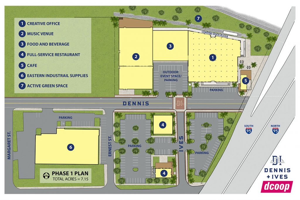 Plan of the phase one site at Dennis + Ives, showing the location of the concert hall