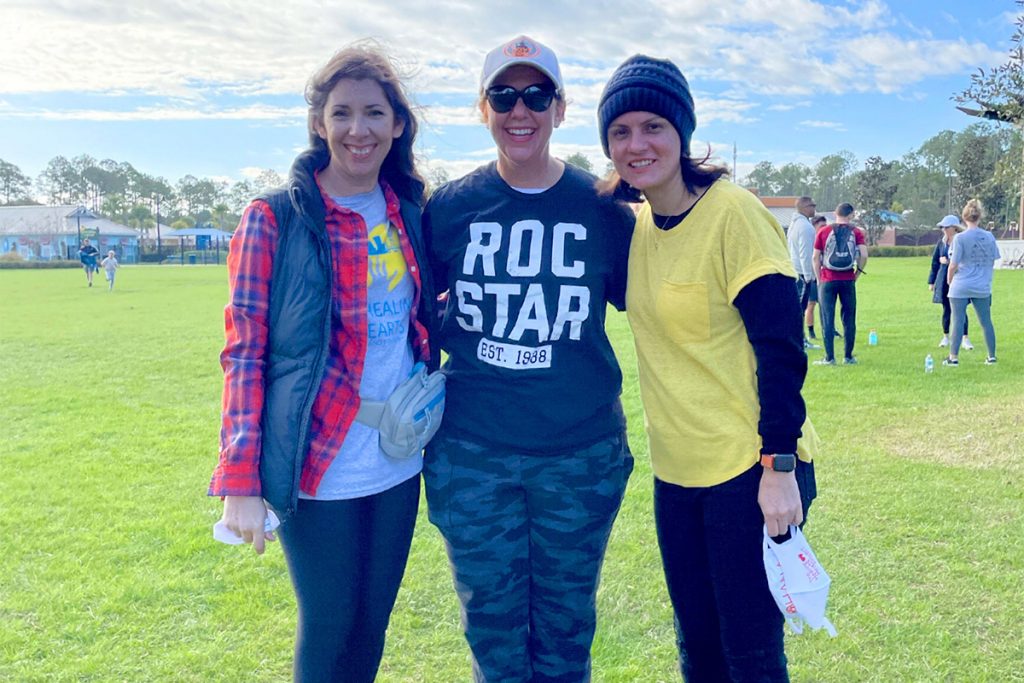 Joy Parman, Dr. Kathryn Villano, and Stacey Merritt at a 2021 race event for The Healing Hearts Project